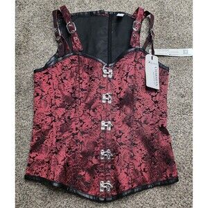 Charmian Corset Size XL Red Black Brocade Steampunk Whimsigoth Lace Up Bustier